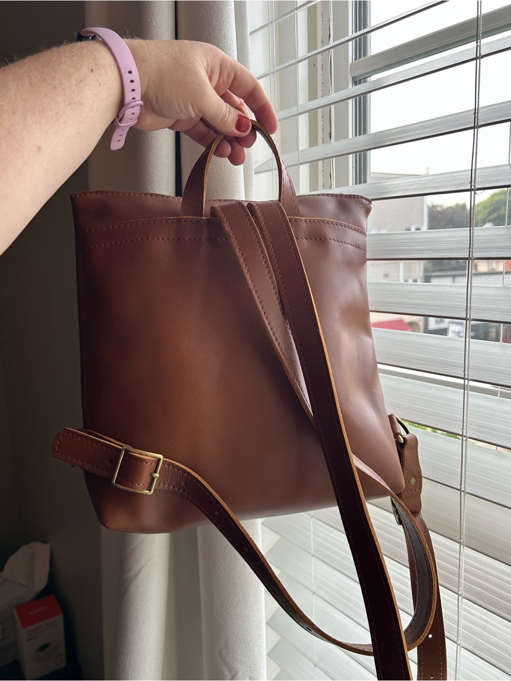 Portland Leather Tote Backpack - Picture 6 of 9
